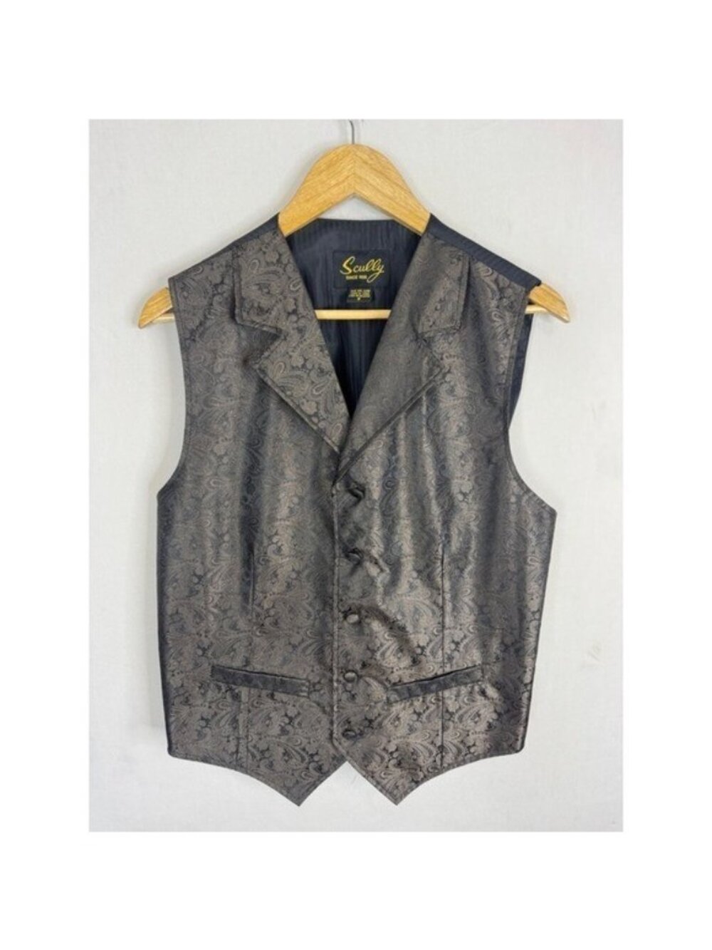 Scully Mens Paisley Jacquard Western Vest Charcoal Bronze Notch Lapel Small